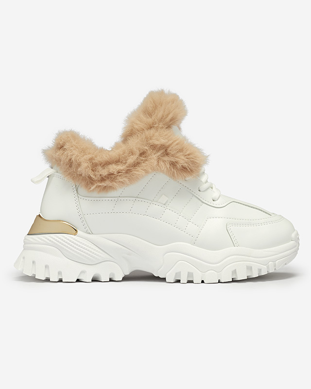 Sportowe białe buty damskie z futerkiem Flixi - Obuwie