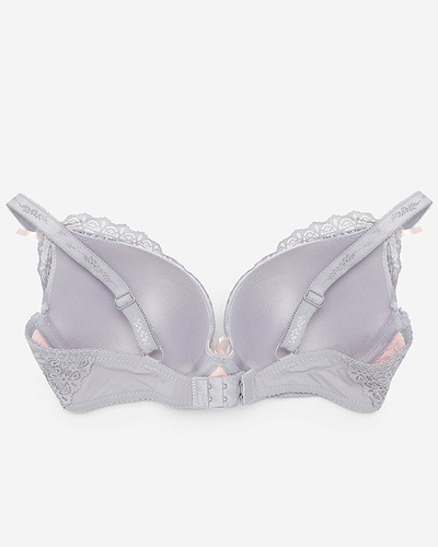 Szaro-różowy koronkowy biustonosz damski - Bielizna