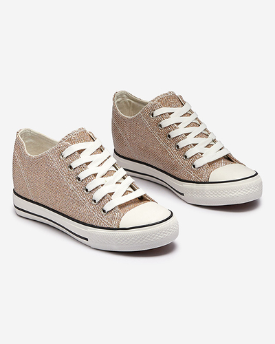 Златни дамски маратонки на скрита котва с лъскава нишка Seggat- Footwear