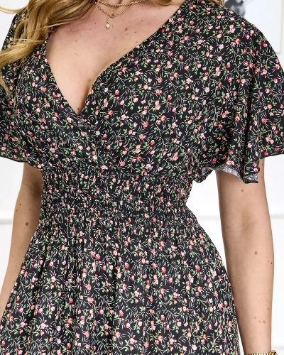 Флорална черна дамска макси рокля Облекло