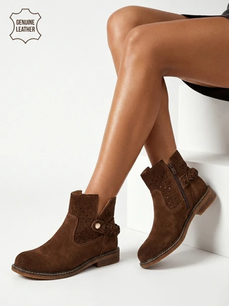 Ажурни дамски ботильони от естествена кожа Unimi