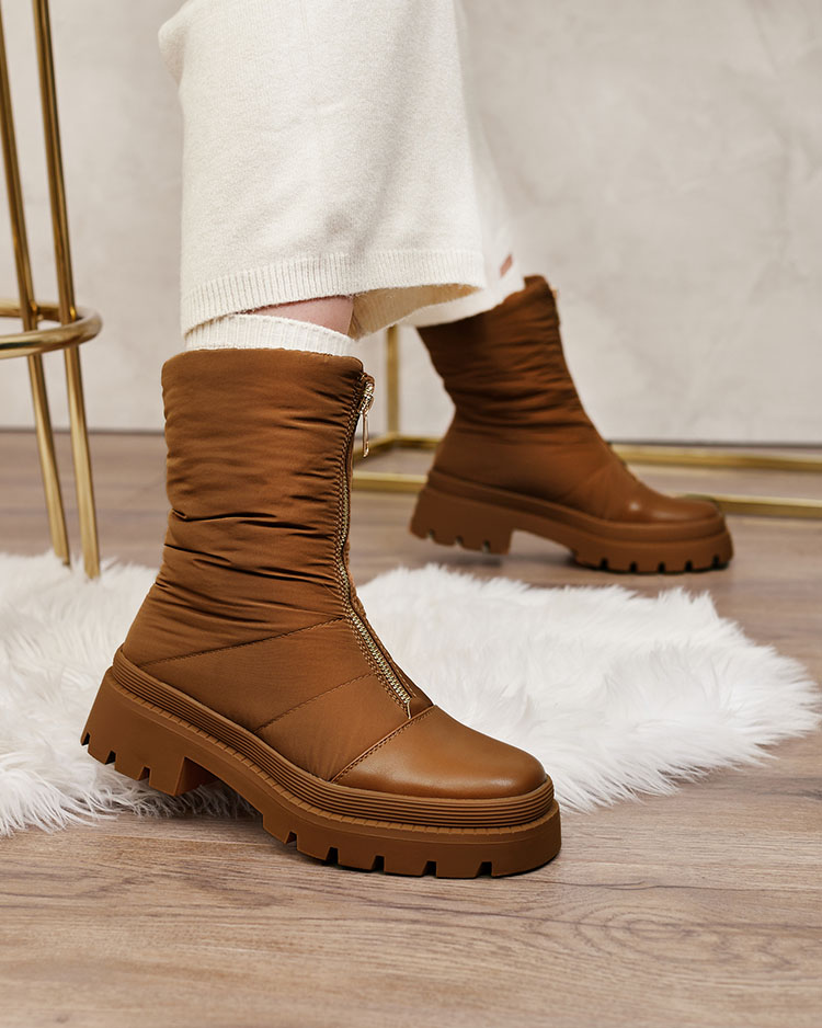 Royalfashion Дамски ботуши Tainve с плосък ток в цвят камила