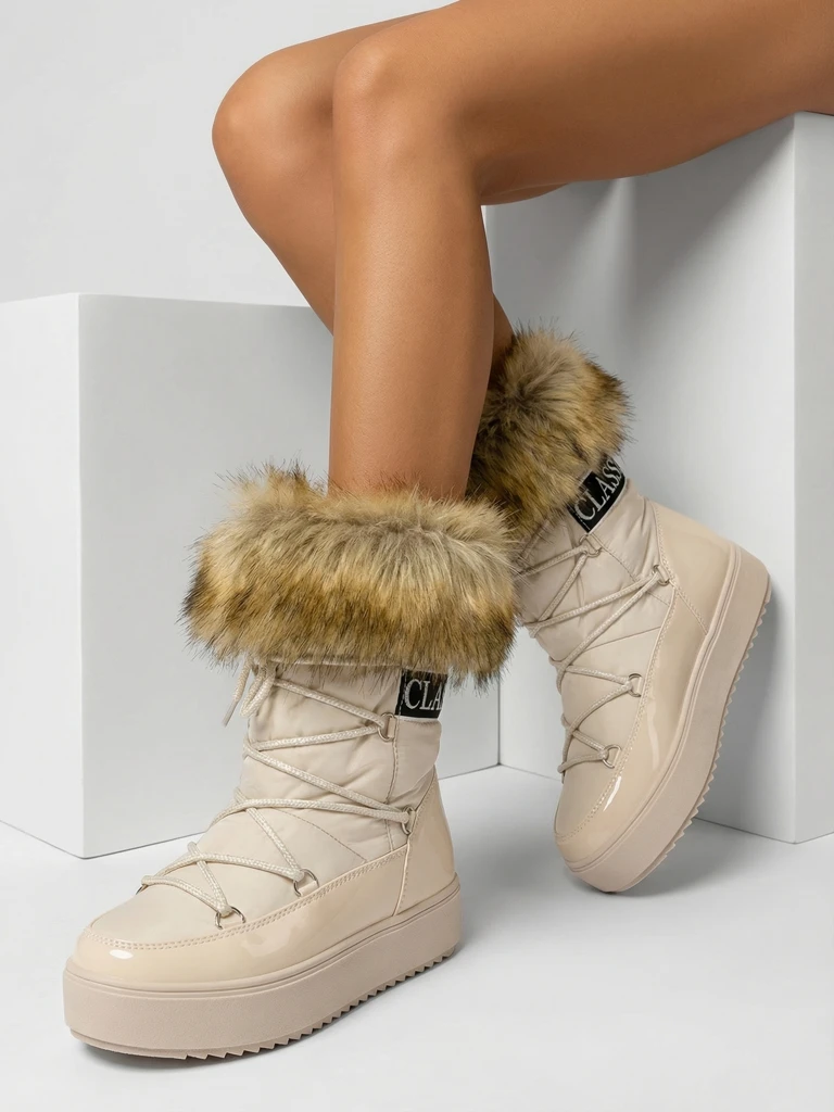 Royalfashion Бежови ботуши a'la snow boots за жени Gomllo