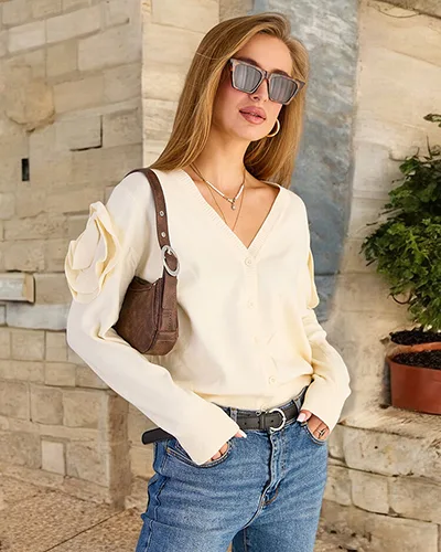 Royalfashion Дамски пуловер с разкопчани копчета