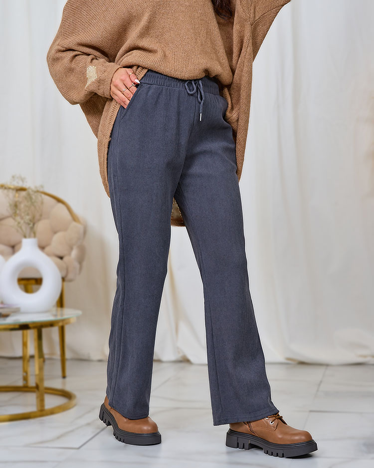 Royalfashion Дамски панталон от велурена материя в тъмно сиво