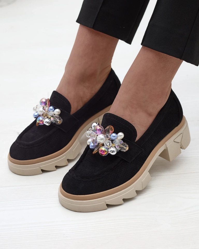 Дамски черни ажурни мокасини Peloga- Footwear