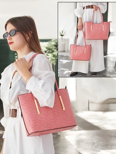 Royalfashion Двоен дамски чанта от патентна кожа с релеф