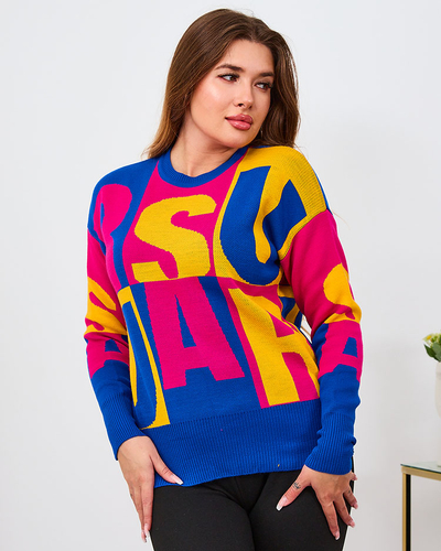 Royalfashion Дамски пуловер с букви в кафяво и синьо