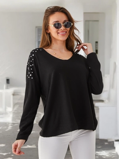 Дамски тънък вискозен пуловер Royalfashion с камъчета на раменете