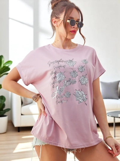 Royalfashion Женска памучна тениска с принт на листа