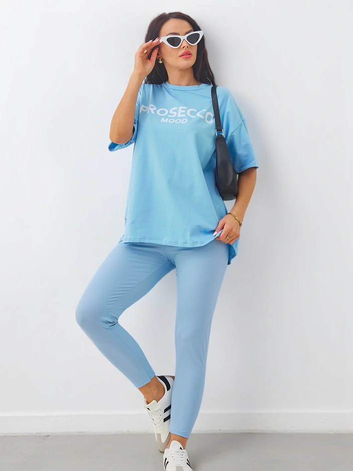 Royalfashion Памучен дамски комплект с къси ръкави и легинси