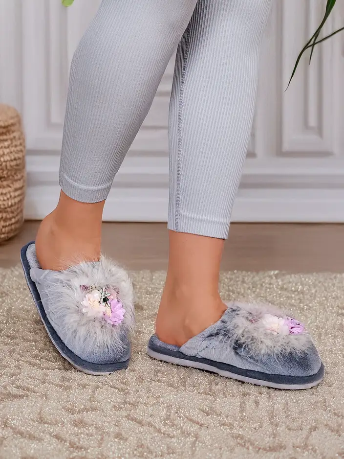 Кожени женски чехли с цветя Ederra