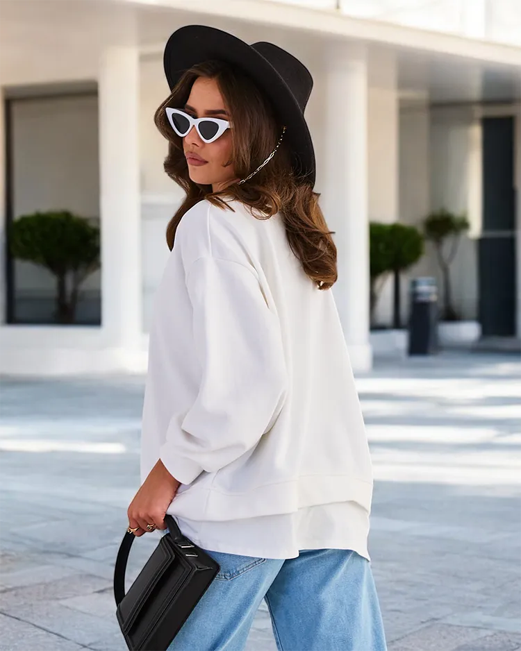 Royalfashion Дамски памучен тънък суитшърт