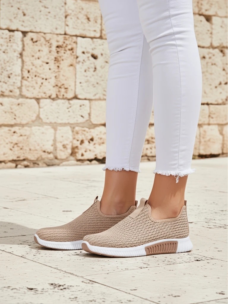 Дамски слипони Selene светлокафяви, плат, плосък ток, комфорт