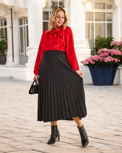 Royalfashion Скътана дамска миди пола ПЛЮС РАЗМЕР