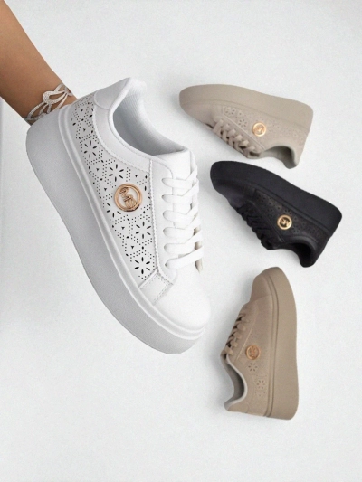 Дамски сникърси Aelia Royalfashion на платформа бели ажурни екрю