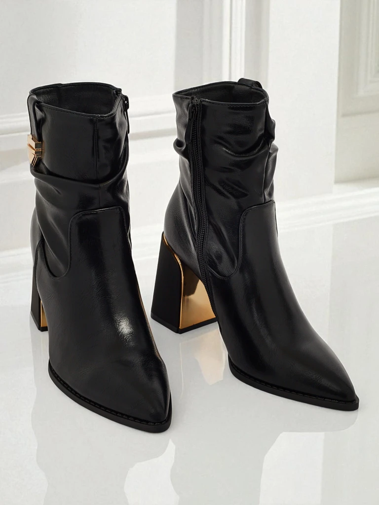 Дамски еко кожени боти на ток AshenPurl