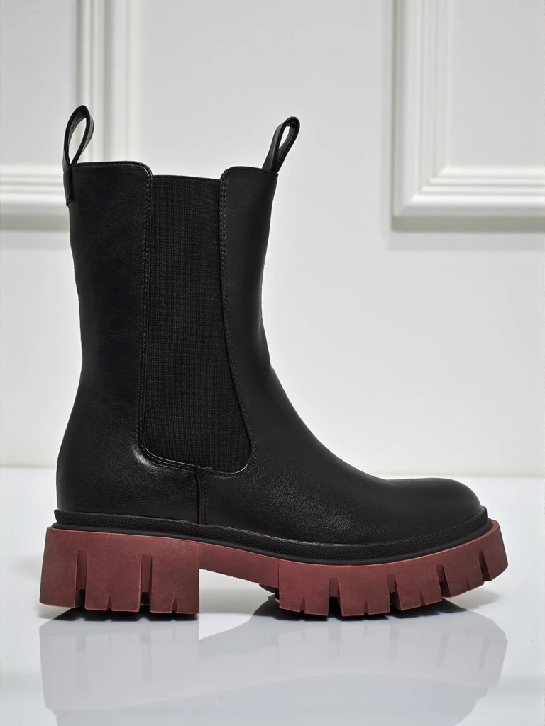 Високи дамски еко кожени боти с цветна подметка Dorvella