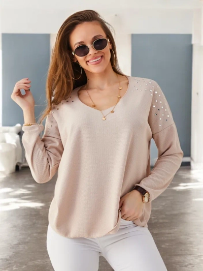 Суитшърт от тънка вискоза Royalfashion за жени с камъчета на раменете