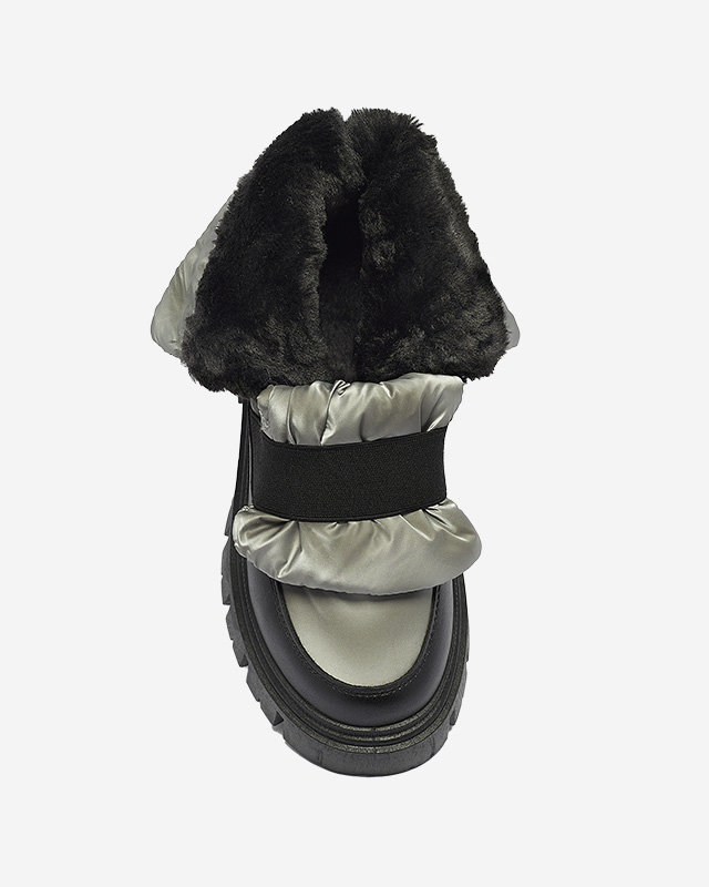 Дамски ботуши за сняг с равна подметка в черно-сиво Ferory- Footwear