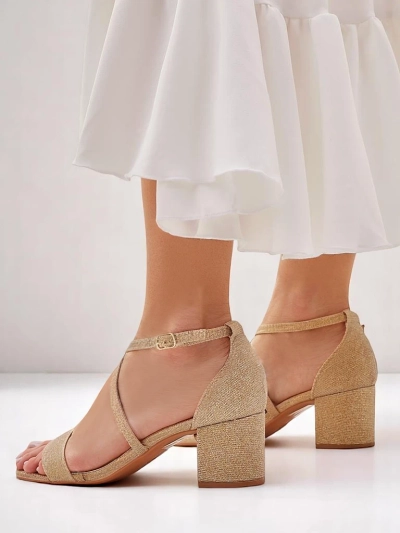 Дамски сандали Royalfashion Aurelia от плат на ток, златисти 41