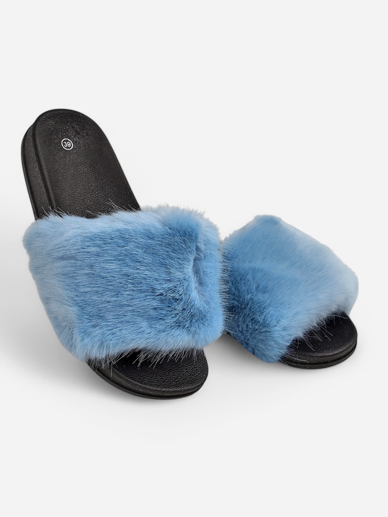 Bordowe damskie klapki z futerkiem Nonna- Obuwie