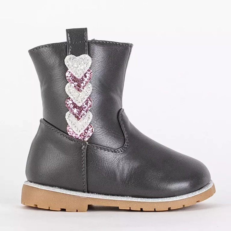 OUTLET Szare botki dziewczęce z ozdobną cholewką Nokimi- Obuwie