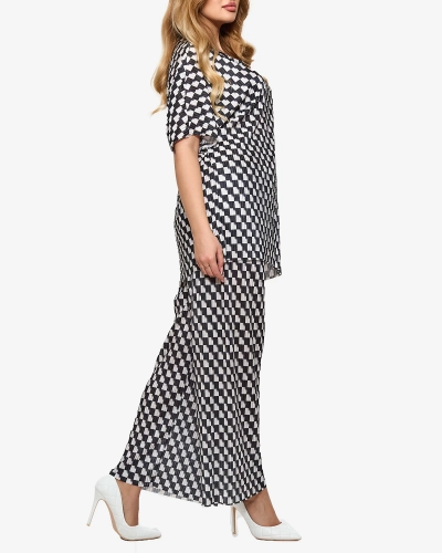 Черен дамски плисиран шарен комплект - Облекло