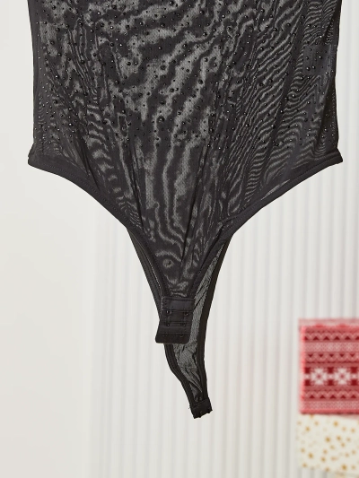 Royalfashion Черно дамско боди с цирконии