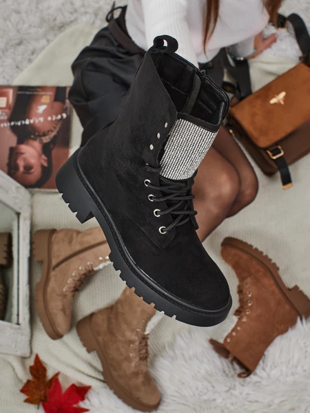 Дамски еко велурени боти с връзки Ferlyne