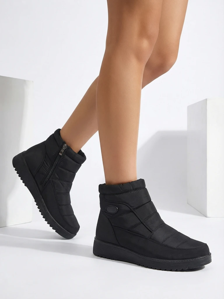 Дамски боти Athena черни от плат за есента и зимата