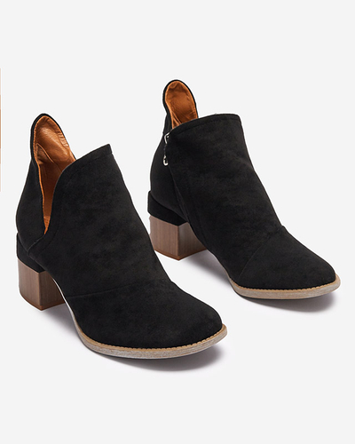 Czarne damskie ocieplane botki na brązowym słupku Karela - Obuwie