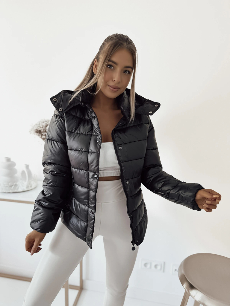 Royalfashion Черно дамско ватирано яке с качулка