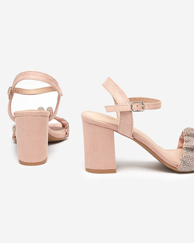 Różowe damskie sandałki na słupku z cyrkoniami Triesta- Obuwie