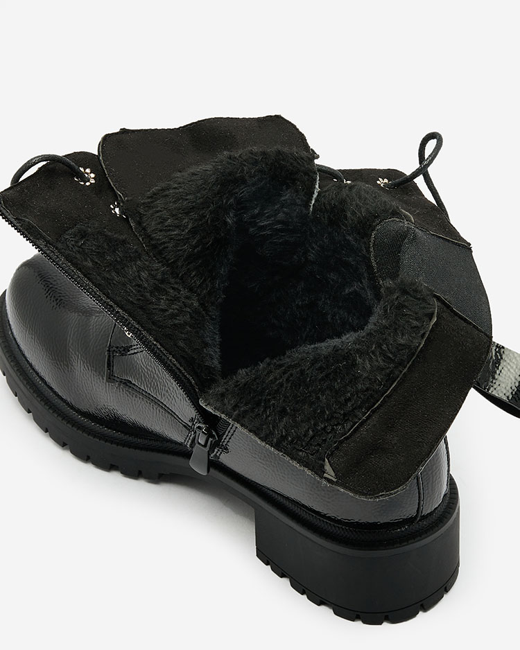 Royalfashion Черни дамски ботуши от еко кожа с лак Gaddaxa