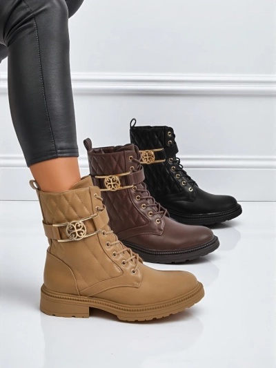 Дамски боти с ефектна капитонирана еко кожа Sable Rose