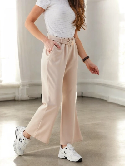 Royalfashion Широки дамски панталони от текстил с декоративен колан