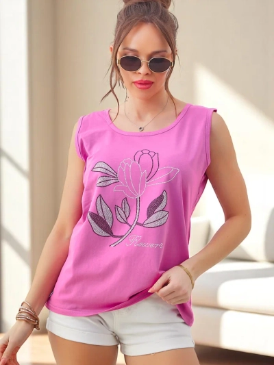 Royalfashion дамска без ръкави памучна блуза с камъни FЛОРА