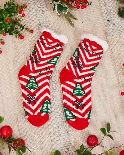 Червени дамски чорапи с коледна шарка - Бельо