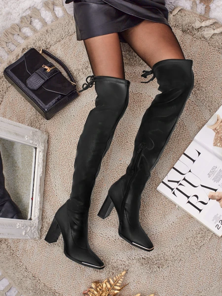 Дамски ботуши над коляното от еко кожа на ток Aurora Drift