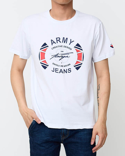 Biały męski t-shirt z nadrukiem - Odzież