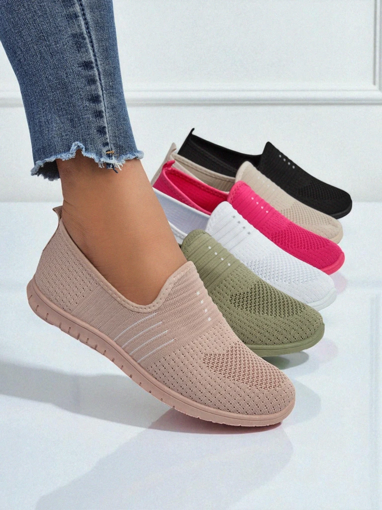 Дамски обувки Aelia розови от плат, удобни мокасини на равна подметка