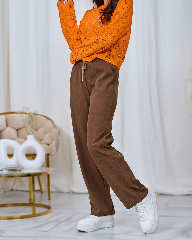 Royalfashion Кафяв дамски панталон от велур