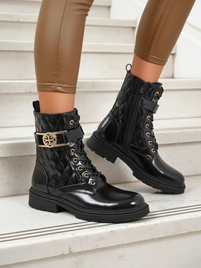 Дамски капитонирани боти от екологична лакирана кожа Opal Verge