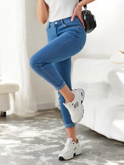 Royalfashion Дамски памучни дънки с тесен крачол