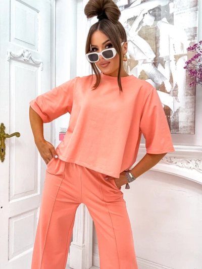 Royalfashion Дамски памучен комплект с разширени панталони