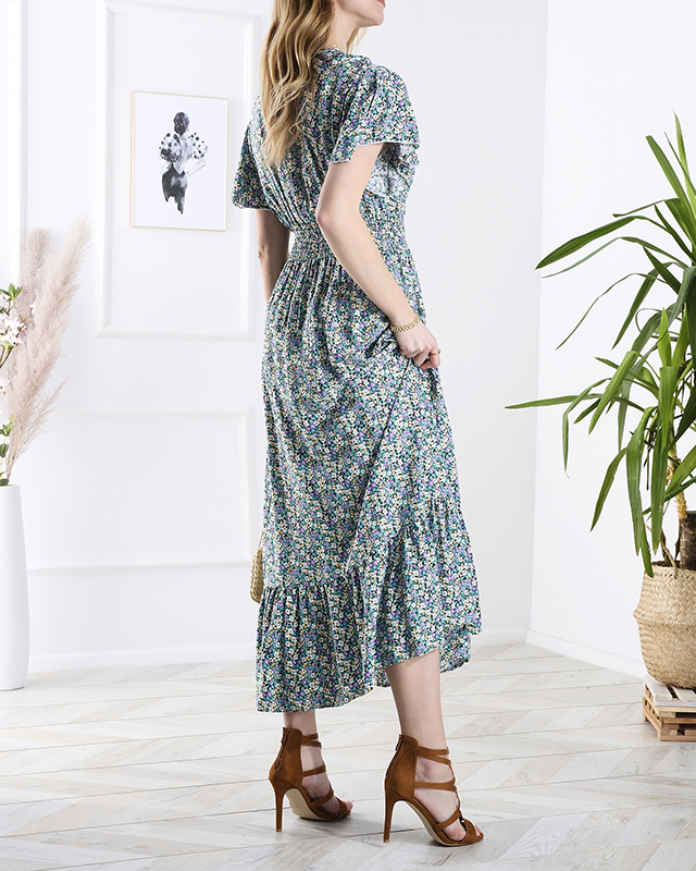 Дамска флорална миди рокля в лилаво- Облекло