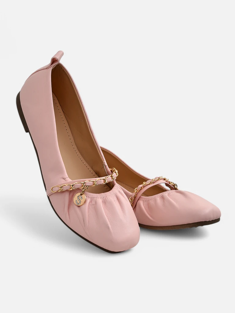 Розови балеринки Callista от еко кожа с верижка – стилни за пролетта и лятото