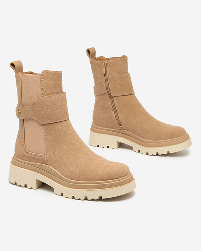 Royalfashion Бежови дамски ботуши с декоративна каишка Doasa