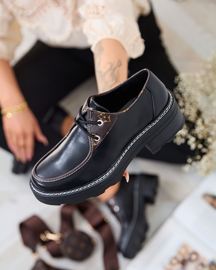 Royalfashion Черни дамски полуботи с плътна подметка Dobbin